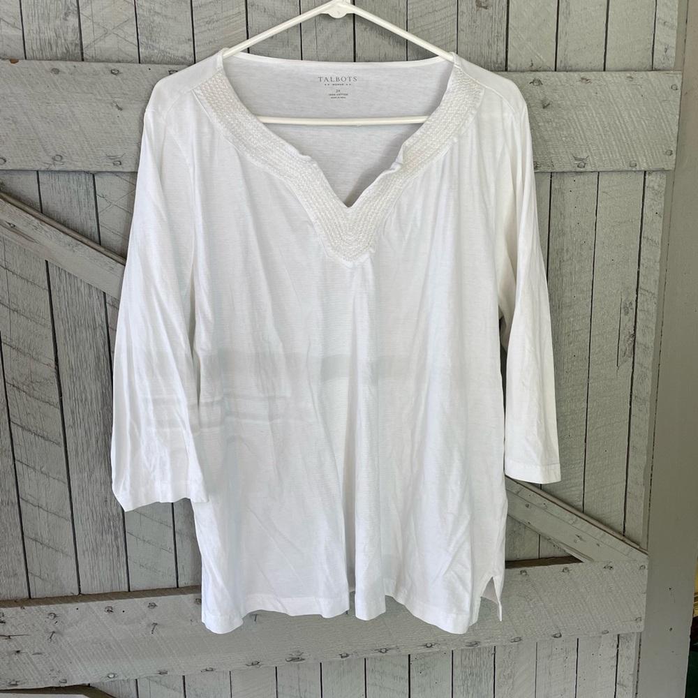 Talbots White Cotton V Neck